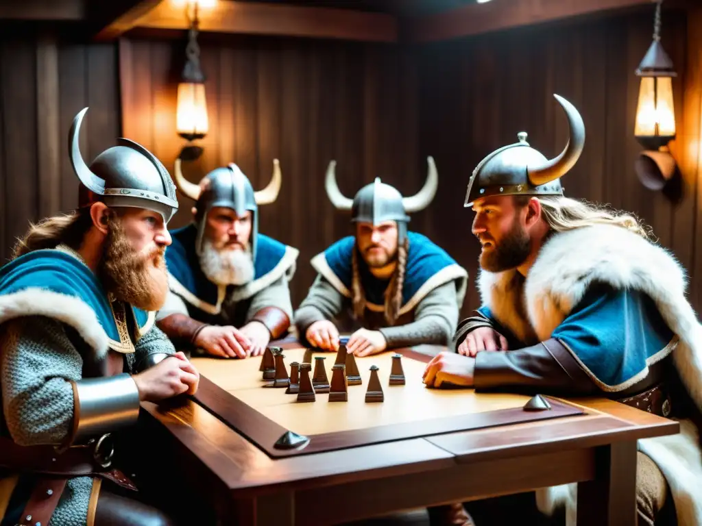 Un emocionante juego de mesa vikingo en una habitación ambientada con decoración vikinga