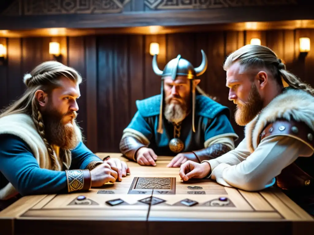 Un emocionante juego de mesa vikingo rompecabezas en un ambiente oscuro y misterioso