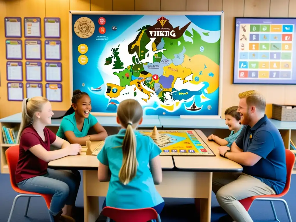 Un emocionante juego de mesa vikingo educativo en un aula llena de diversión y aprendizaje