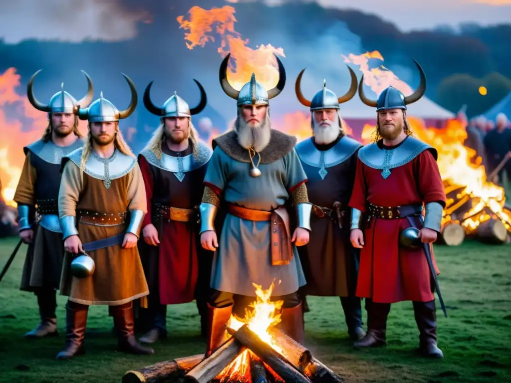 Emotiva reencarnación de un ritual vikingo en el Festival Vikingo Jorvik en York, UK, bajo un cielo estrellado