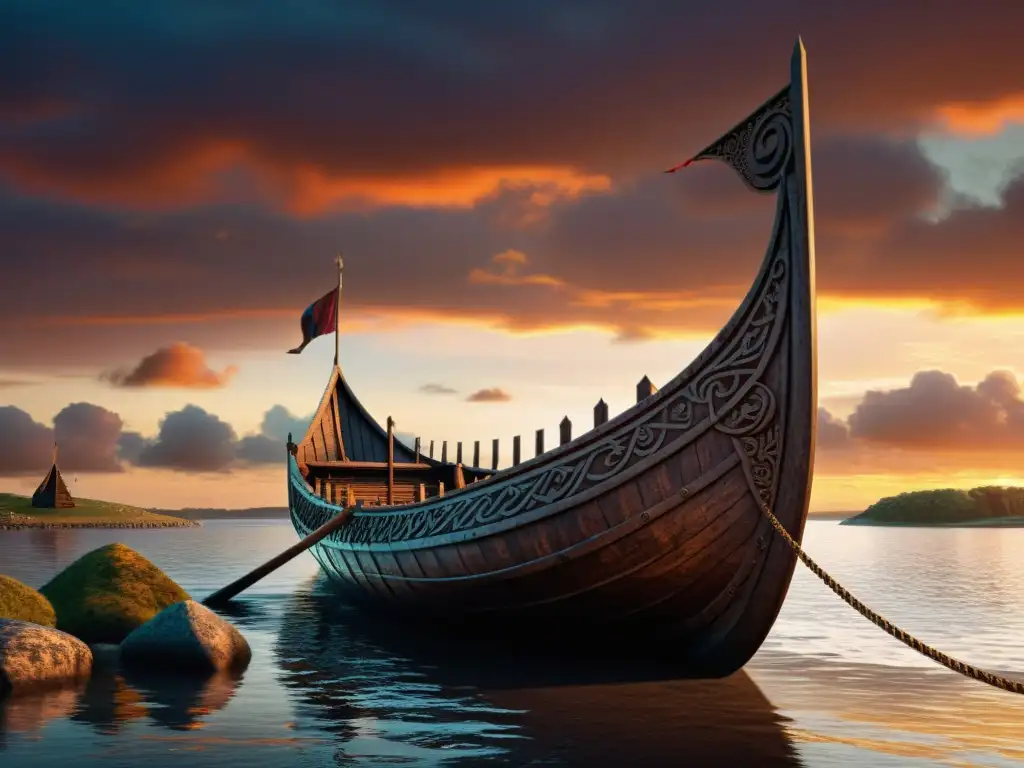 Un entierro vikingo detallado al atardecer, revelando la influencia genética vikinga en la población actual