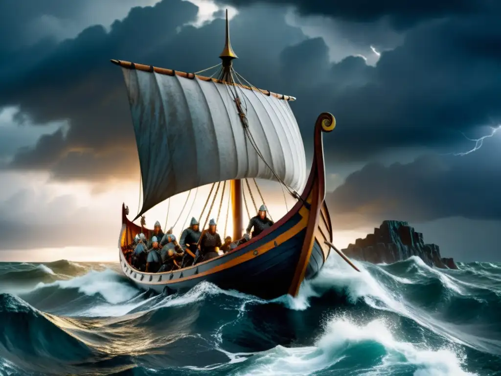 Epica travesía de un drakkar vikingo en medio de tormenta marina