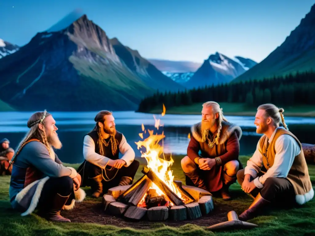 Épica Vikinga en Festivales narradores contando historias junto a una hoguera bajo un cielo estrellado