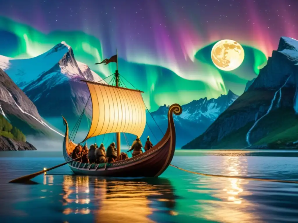 Un épico retorno a las tradiciones artísticas vikingas en un vibrante escenario bajo la aurora boreal