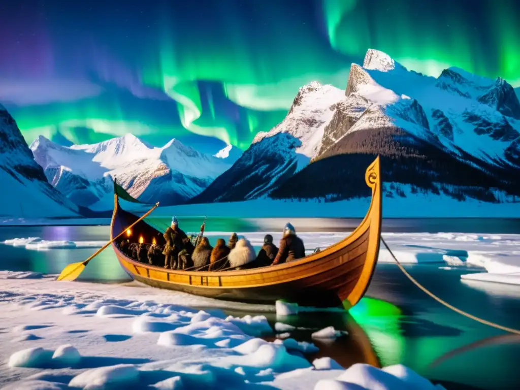 Un épico viaje en un drakkar vikingo bajo la Aurora Boreal