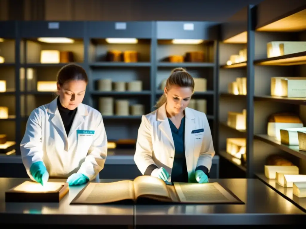 Un equipo de expertos en conservación examina manuscritos vikingos con rayos X en una atmósfera de cuidado y precisión