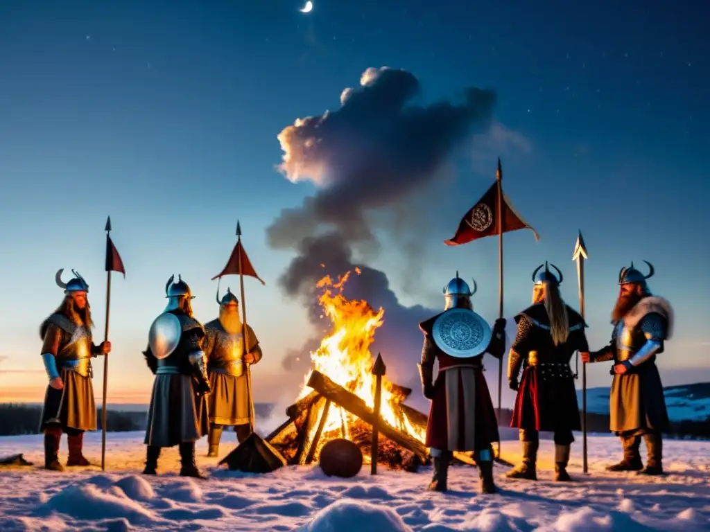 Escena mística de sacrificio vikingo bajo la luna