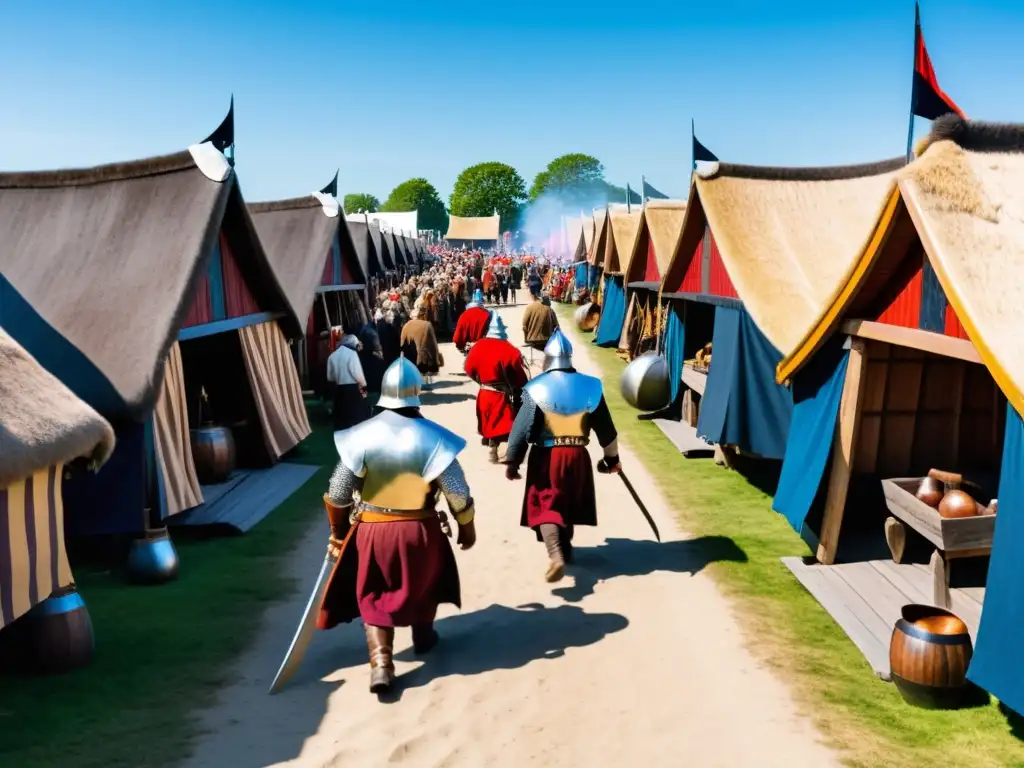 Escena vibrante del Mercado Vikingo de Ribe, con artesanías y actividades tradicionales