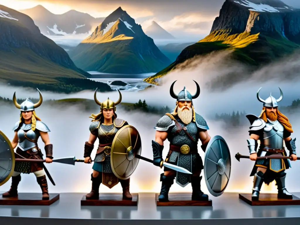 Esculturas vikingas y valquirias en una exposición de arte contemporáneo