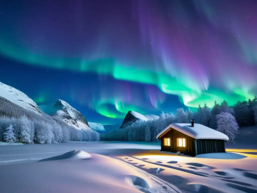 Espectacular aurora boreal sobre paisaje nevado en Noruega