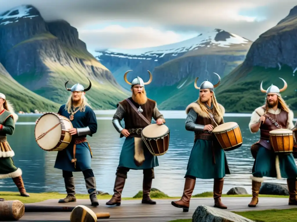 Espectáculos de música vikinga contemporánea: Grupo de músicos y bailarines vikingos interpretando con pasión al aire libre