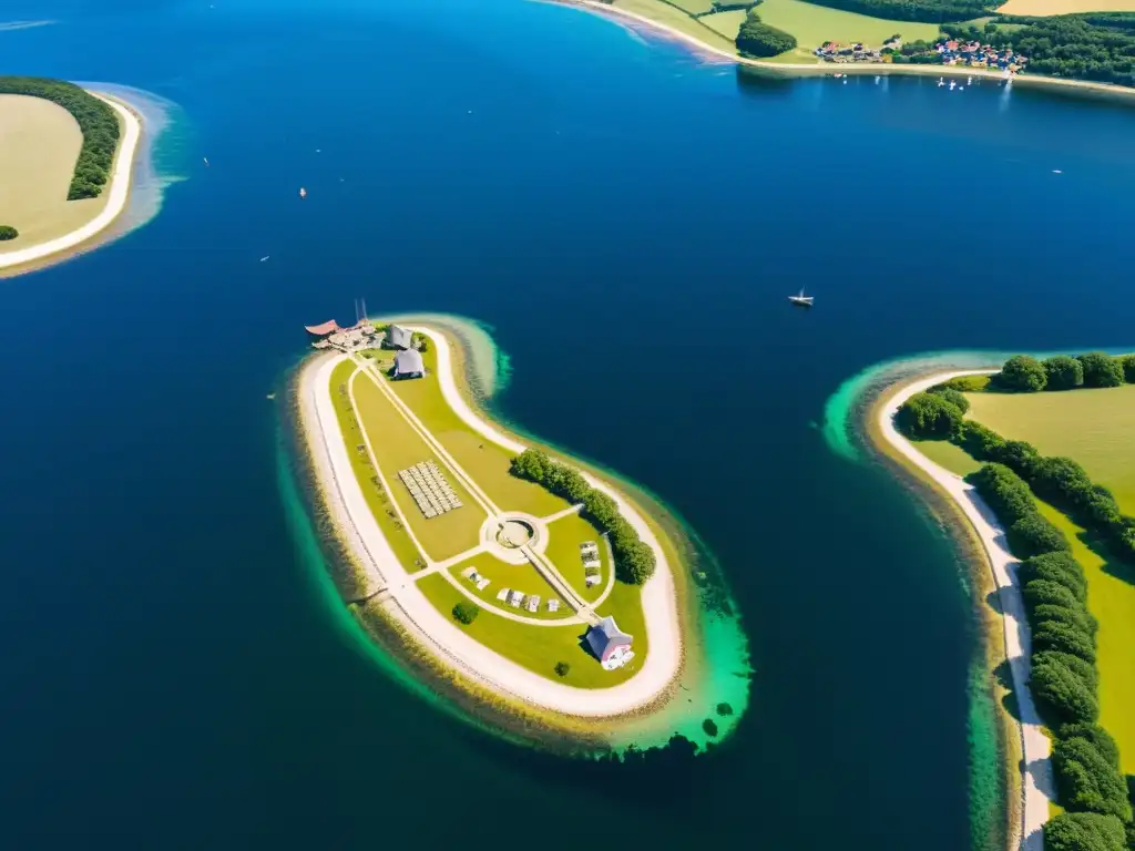 Espléndida vista aérea del antiguo puerto vikingo de Hedeby en Dinamarca