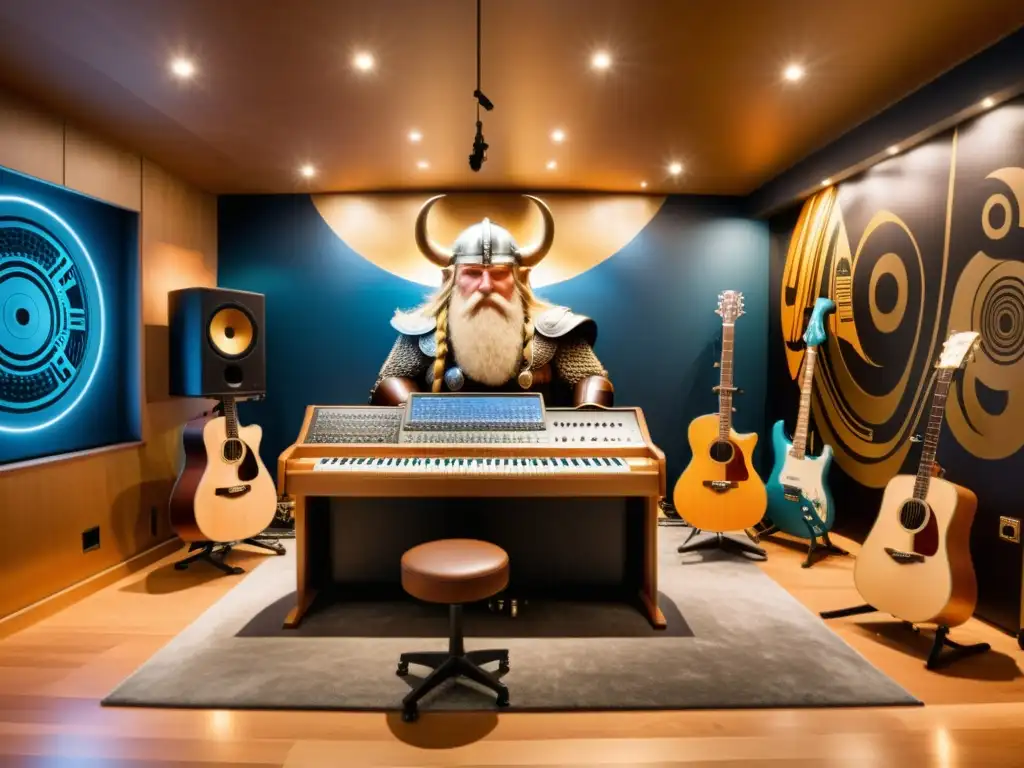 Estudio de música vikingo: creatividad ancestral y moderna Un estudio de música contemporánea inspirada en Odin, lleno de instrumentos y energía creativa