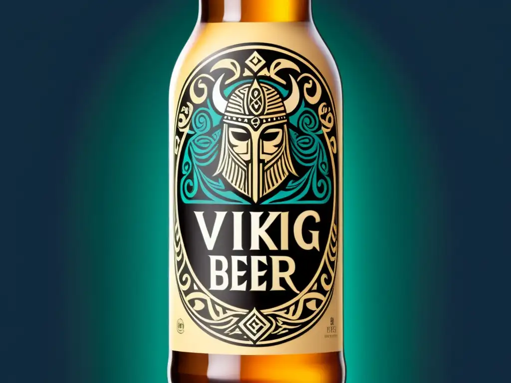 Una etiqueta de cerveza fusionando la subcultura vikinga con modernas marcas de forma vibrante y detallada