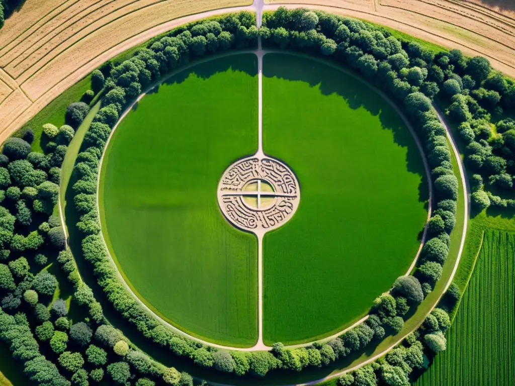 Excavaciones tumbas Élite Vikingas: Imagen aérea de un sitio de entierro vikingo con filas de túmulos en un paisaje verde y soleado