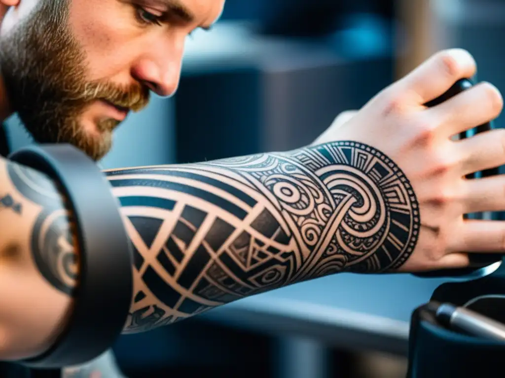 Experto tatuador crea diseño vikingo en piel con detalle y pasión