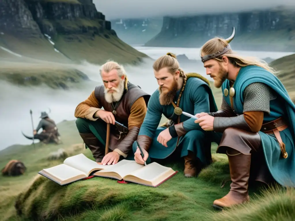 Exploradores vikingos cartografían un territorio desconocido, influencia vikinga en metodologías investigación