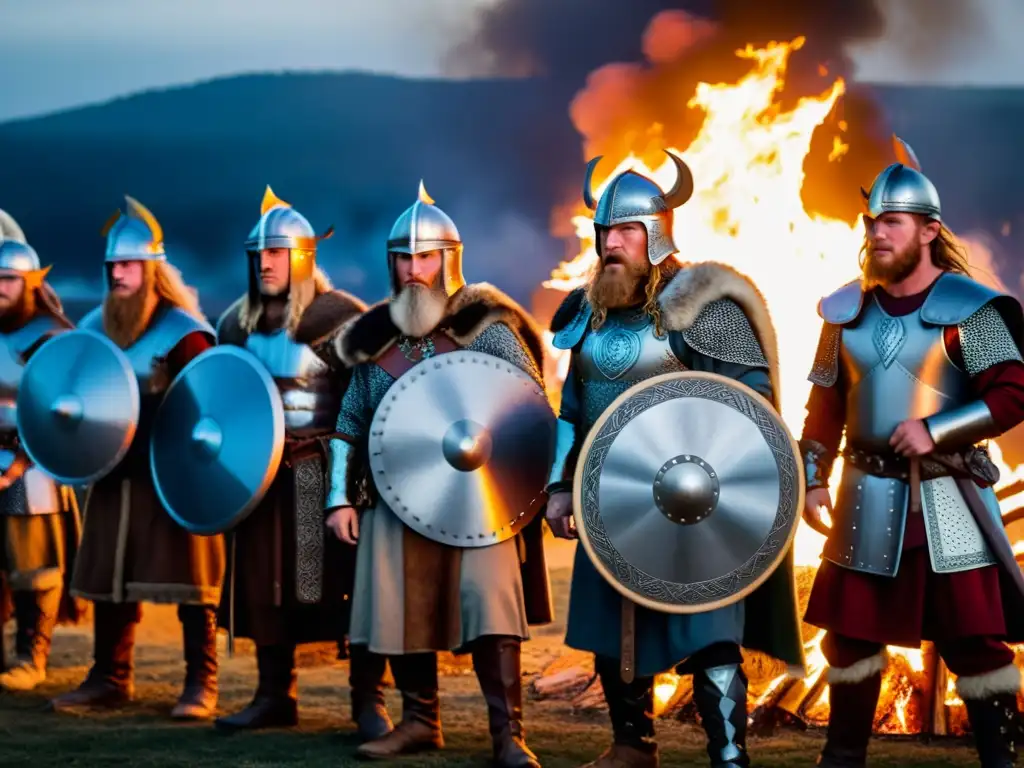 Expresión cultural en danzas vikingas alrededor de la hoguera nocturna