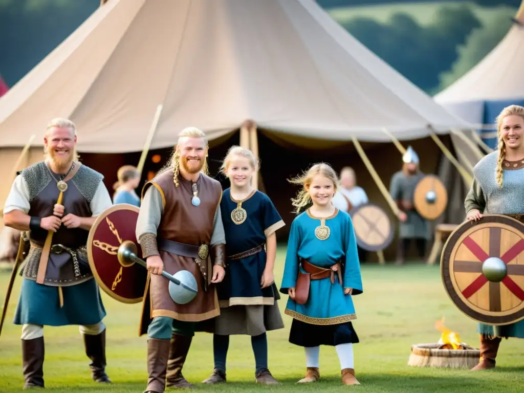 Festivales vikingos para familias: recreación detallada de actividades vikingas con juegos, pintura de escudos y cuentacuentos alrededor de una fogata