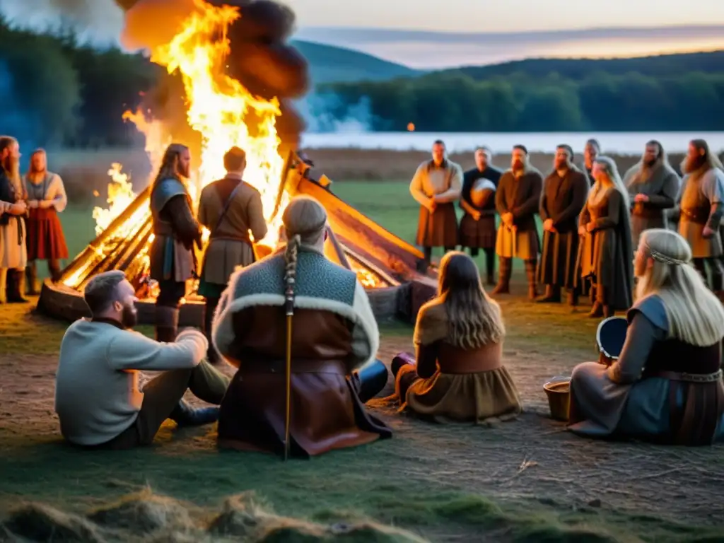 Reunión alrededor de la fogata: skalds vikingos comparten tradiciones orales en el bosque