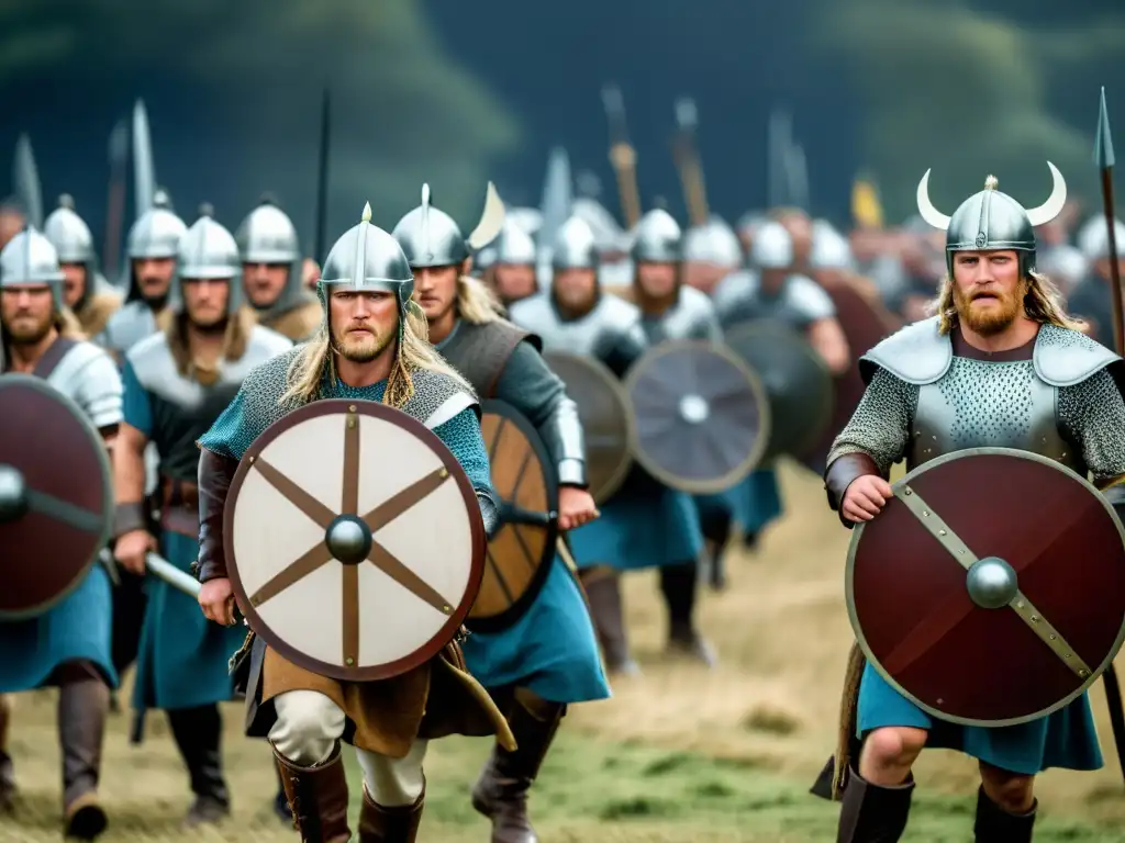 Formaciones de batalla vikingas en intensa preparación estratégica para el combate histórico