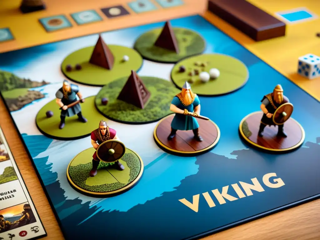 Grupo diverso disfruta de innovadores juegos de mesa vikingos con intensa concentración y diversión