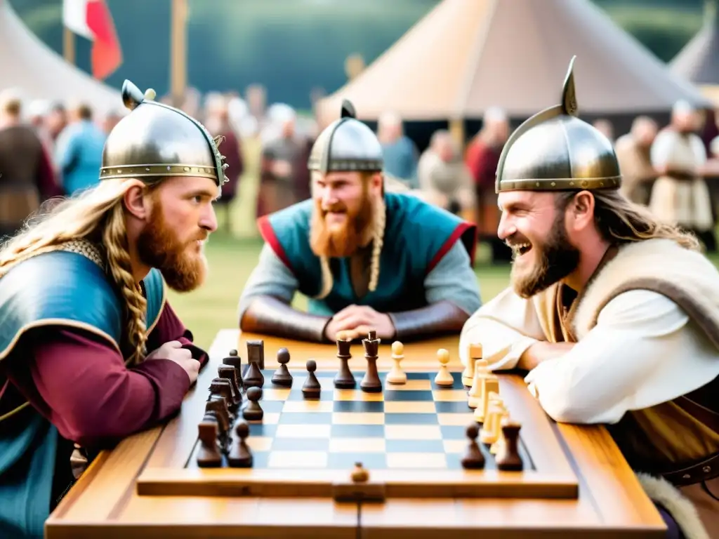 Grupo entusiasta compite en el Campeonato juego Hnefatafl Vikingo en festival tradicional