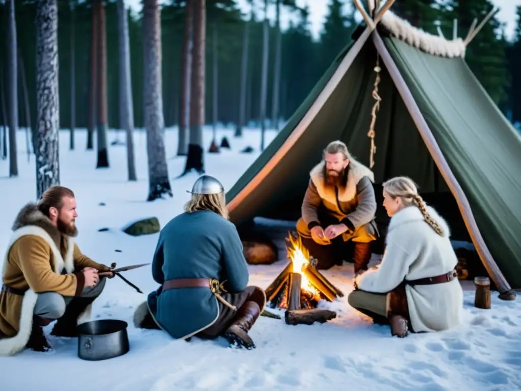 Un grupo moderno revive técnicas de supervivencia vikinga en un bosque nevado