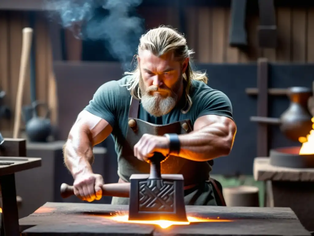 Un hábil artesano elabora una réplica perfecta del martillo de Thor en su fragua tradicional