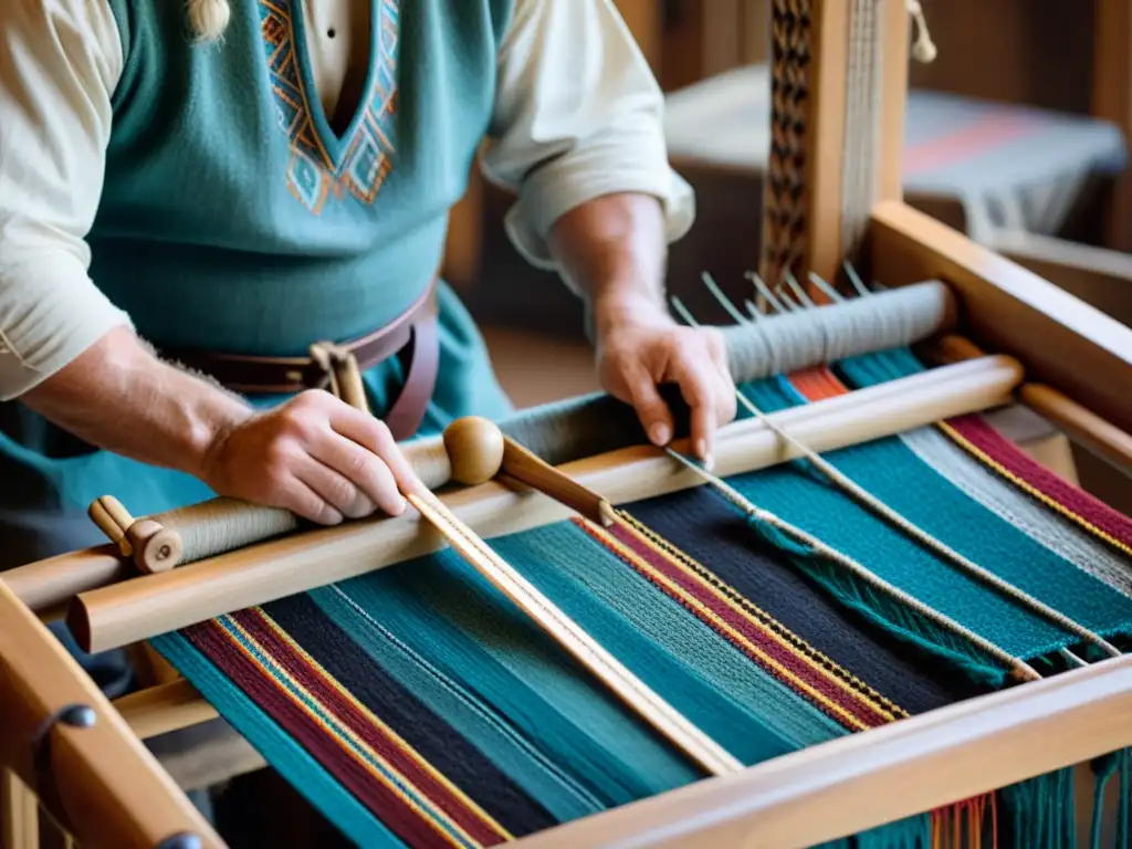 Un hábil artesano recrea técnicas de tejido en la era vikinga en un telar de madera