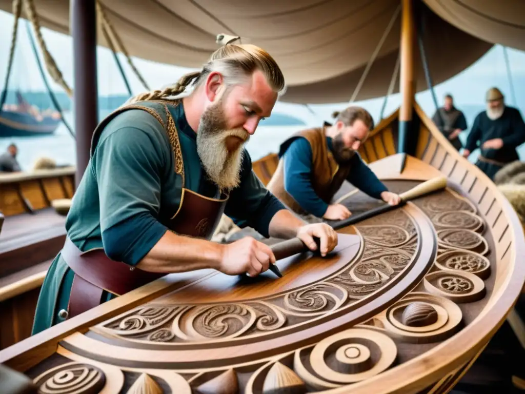 Hábiles constructores de barcos vikingos tallan diseños en navío majestuoso