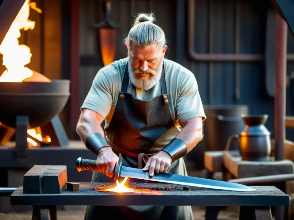 Un herrero experto forja réplicas de armas vikingas para cine en fragua tradicional