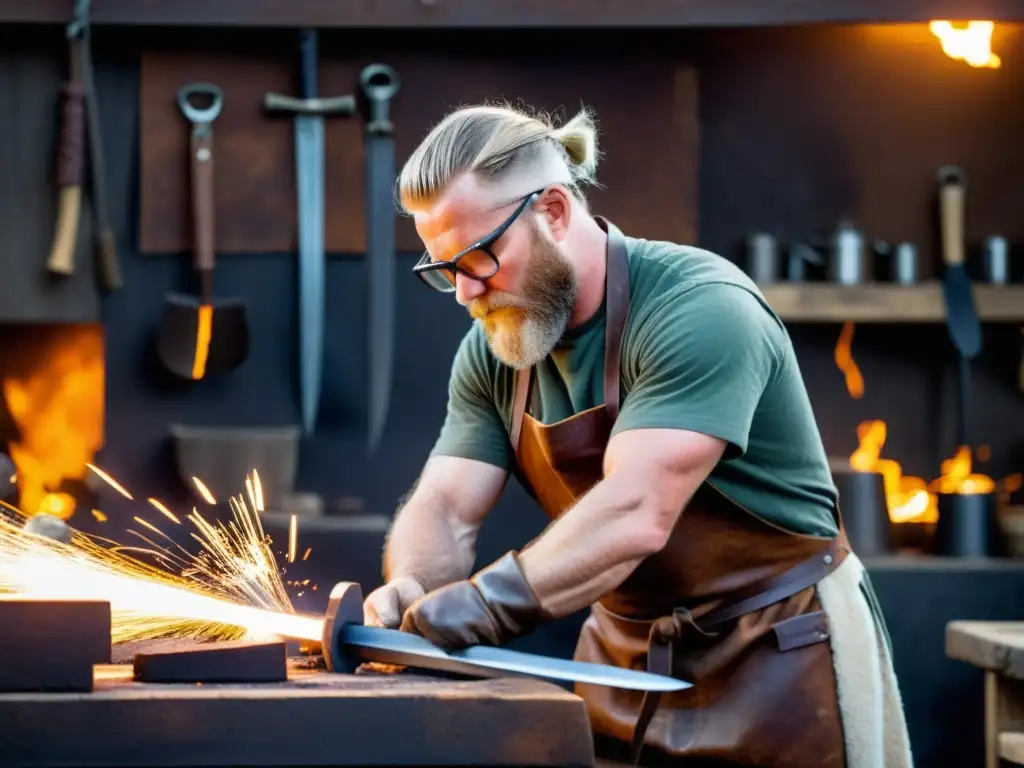 Un herrero moderno recrea la metalurgia vikinga en su fragua, combinando técnicas ancestrales con la destreza del presente