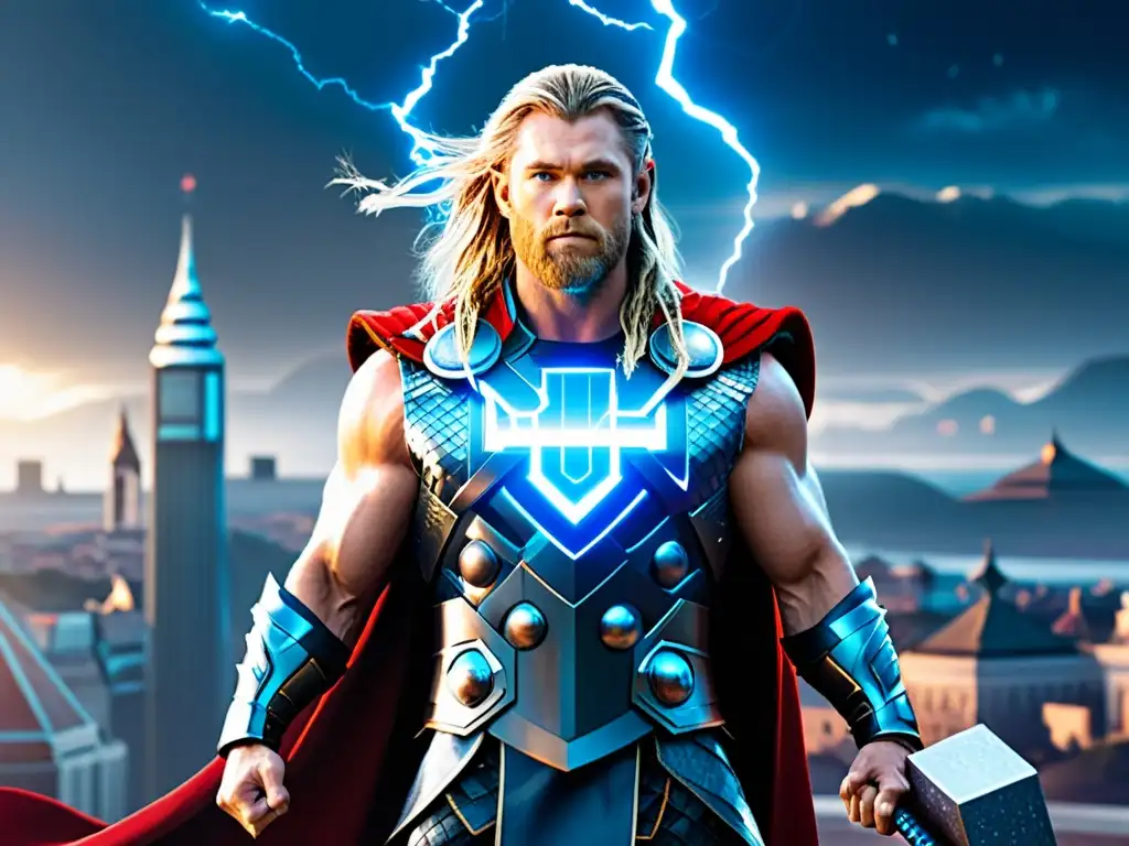 Imagen: Thor, dios del trueno, en armadura digital en una Asgard futurista