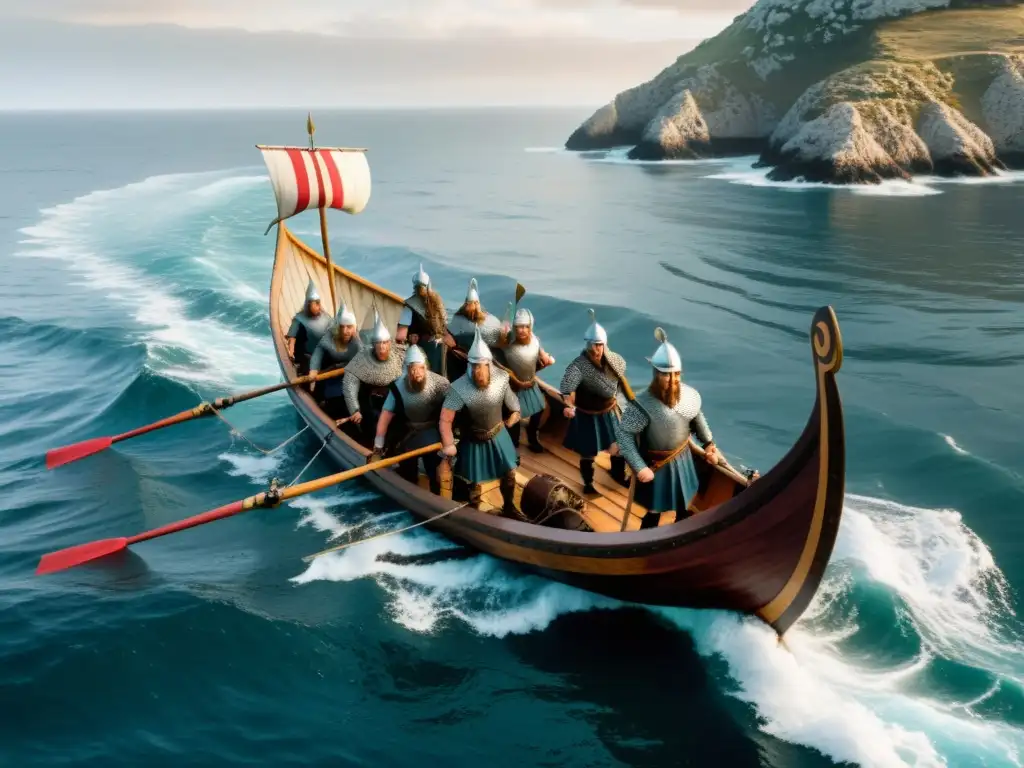 Impacto histórico de las expediciones vikingas: Vikingos navegando por el Mediterráneo con determinación