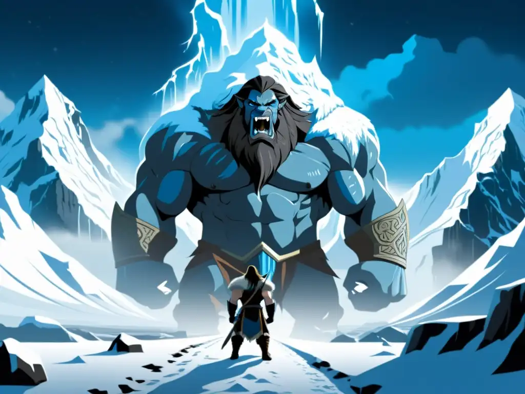 Imponente Ymir emergiendo en Jotunheim, evocando la esencia de la mitología nórdica gigantes