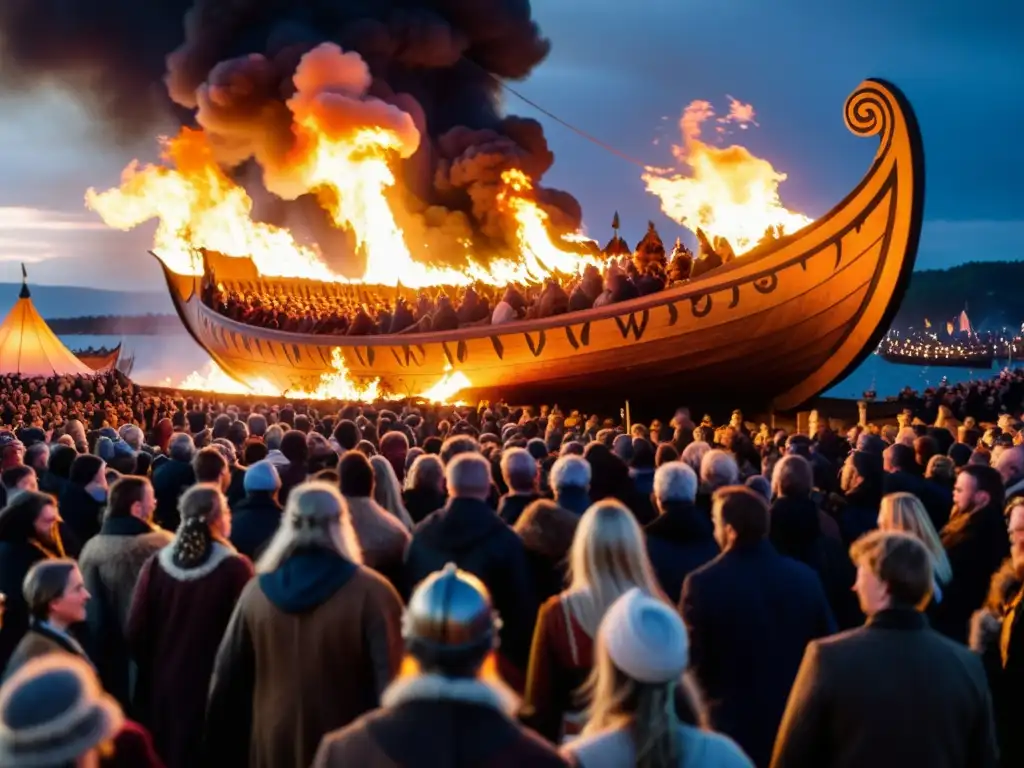 Una impresionante ceremonia de fuego vikingo en un festival nocturno