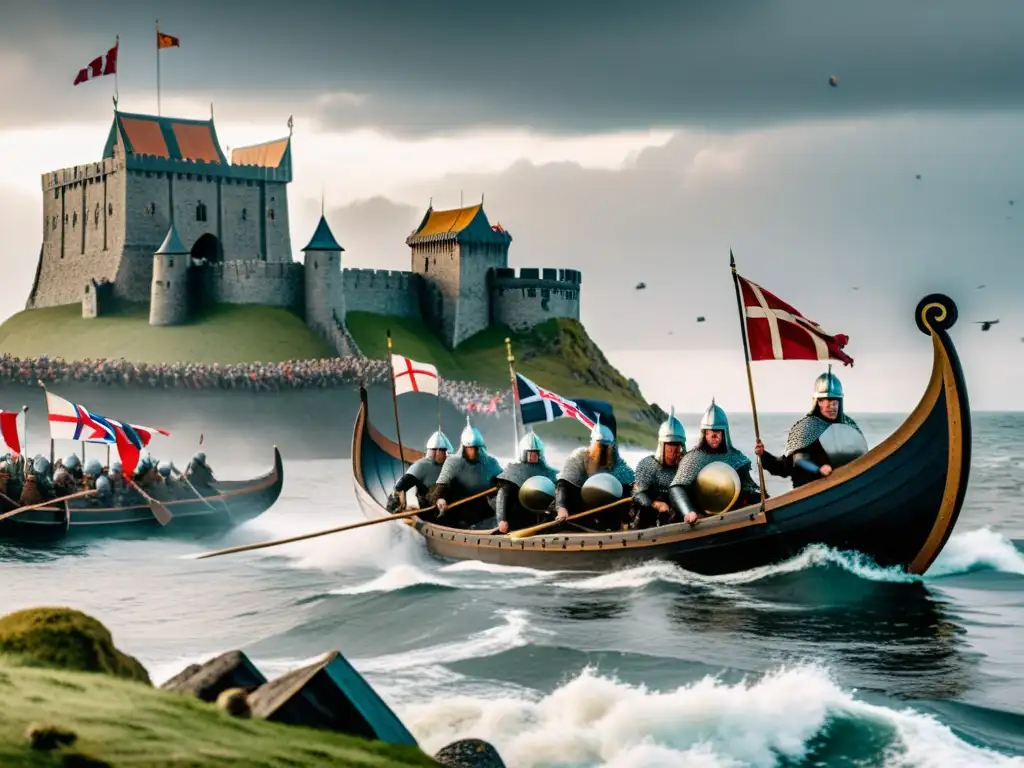 Impresionante escena de asedio vikingo a castillo fortificado