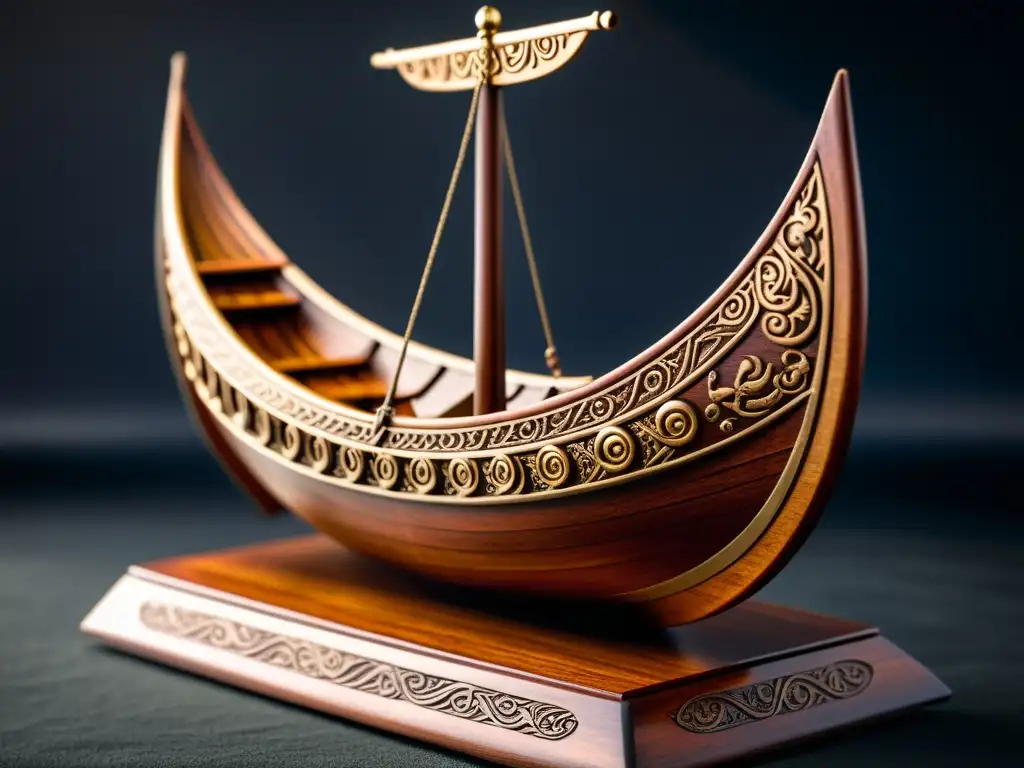 Una impresionante figura de barco vikingo coleccionable, con detalles meticulosos y una atmósfera dramática que realza su artesanía histórica