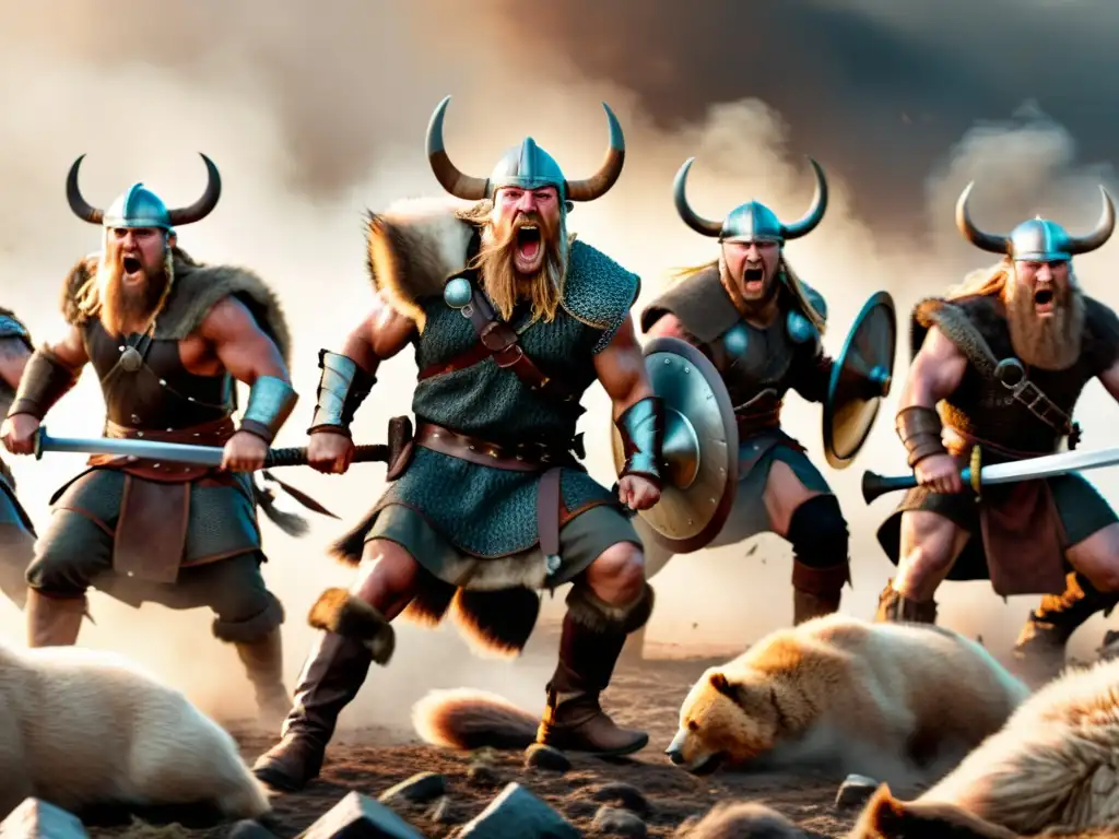 Impresionante ilustración de berserkers vikingos en batalla