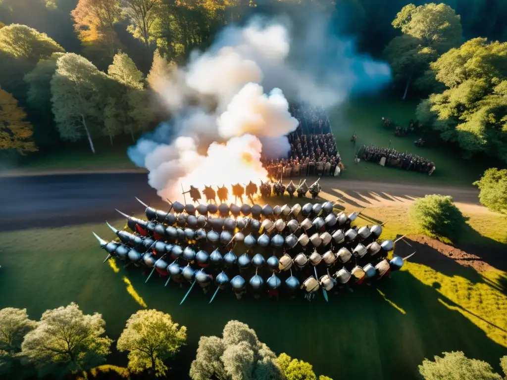 Una impresionante visión de la guerra vikinga: combate feroz entre guerreros, armaduras y caos en un bosque neblinoso