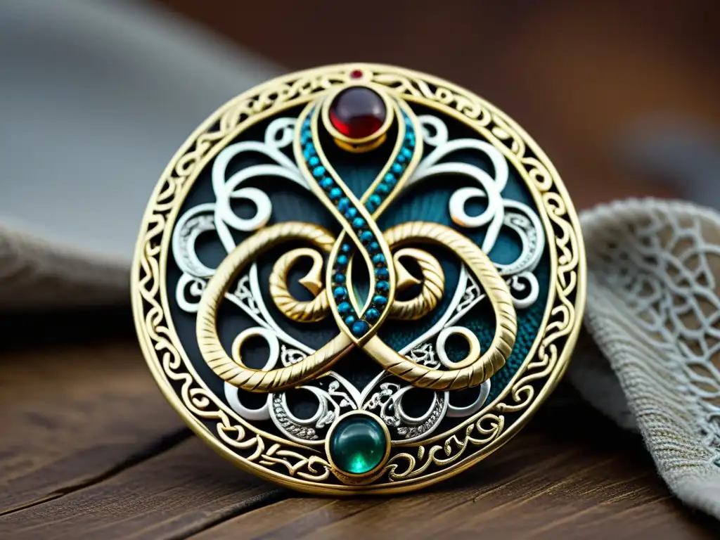 Influencia de las joyas vikingas en la moda: broche vikingo con serpientes entrelazadas y detalles ornamentales