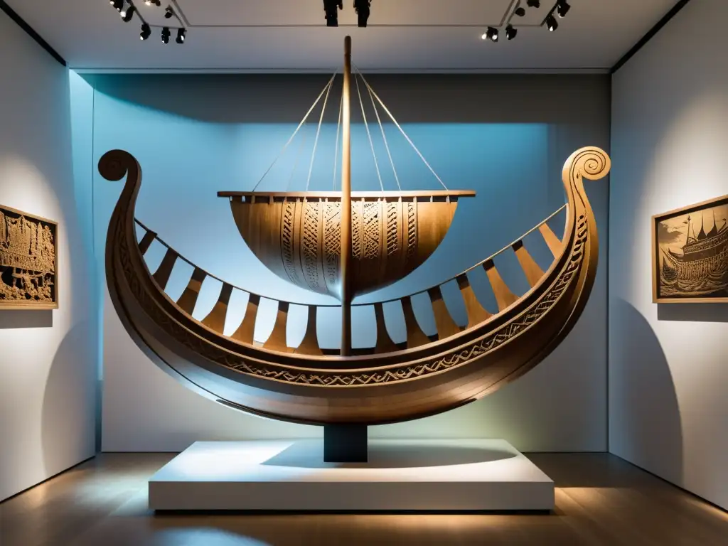 Instalación artística contemporánea: barcos vikingos suspendidos en el aire Intrigante instalación de arte contemporáneo inspirada en la influencia vikinga