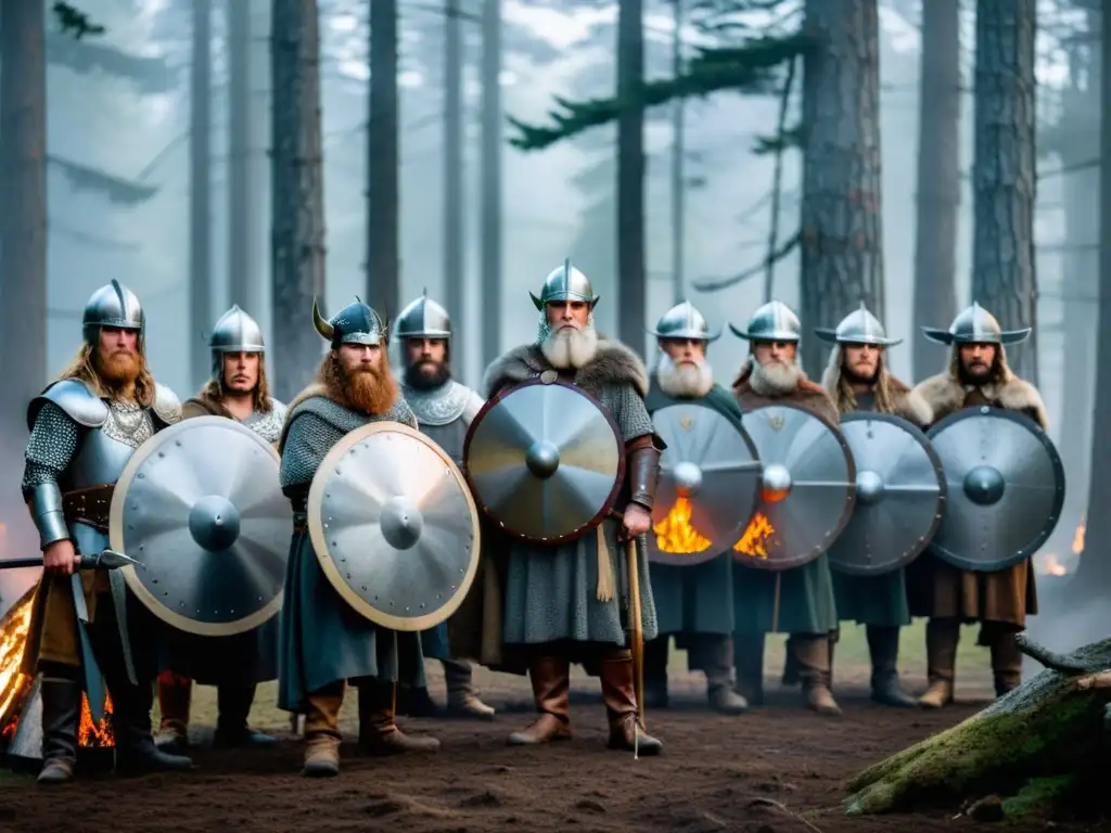 Iniciación de jóvenes guerreros vikingos en misterioso bosque con ceremonia ancestral