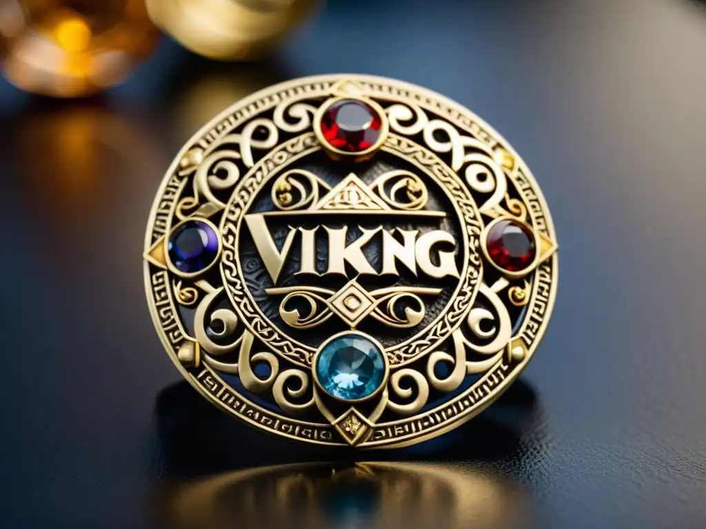 Una joya vikinga de plata y oro con diseños geométricos y grabados de figuras de la mitología nórdica