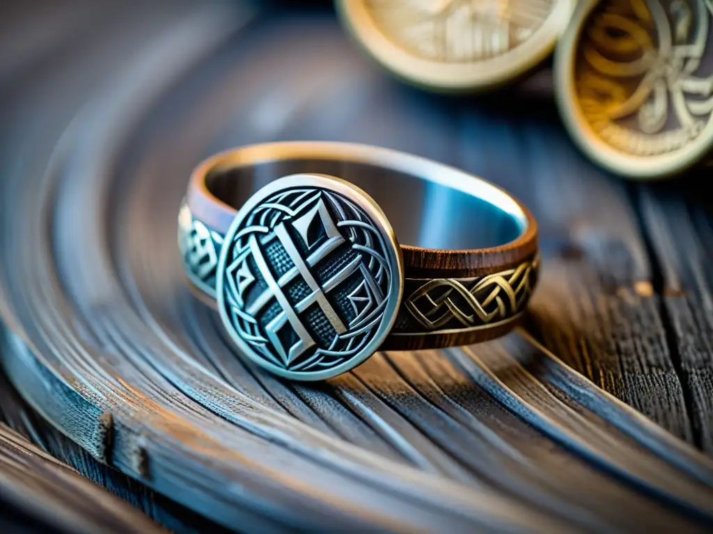 Joyas vikingas transmitidas entre generaciones: una pieza detallada revela símbolos y runas vikingas en un entorno moderno