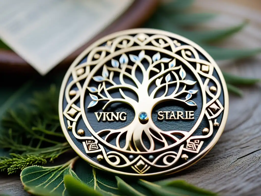 Transmisión de joyas vikingas a través de generaciones: Un broche vikingo y un árbol genealógico que representan historia y tradición familiar