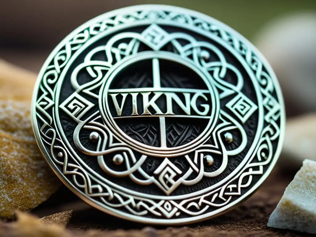 Una joyería vikinga auténtica mercado: un broche vikingo de plata con intrincados detalles geométricos y motivos animales en filigrana