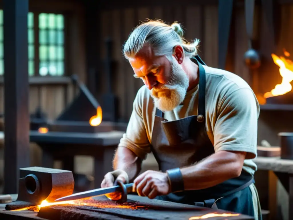 Un maestro herrero forja réplicas exactas de espadas vikingas en su taller oscuro