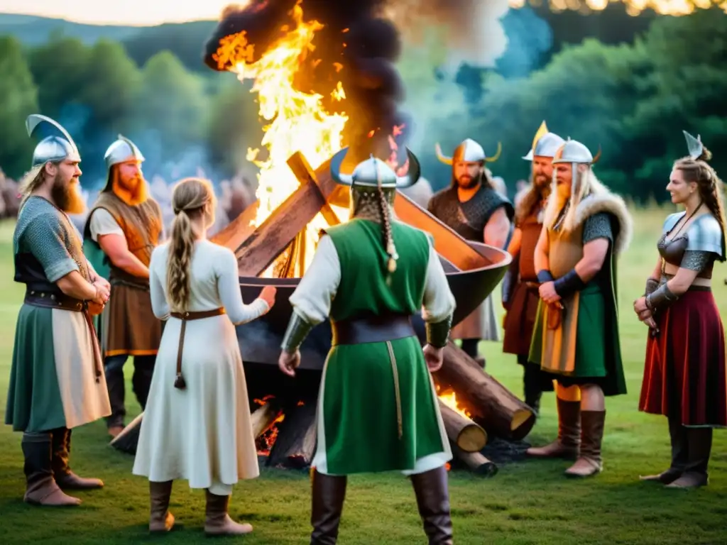 Un mágico ritual vikingo actual en un claro del bosque